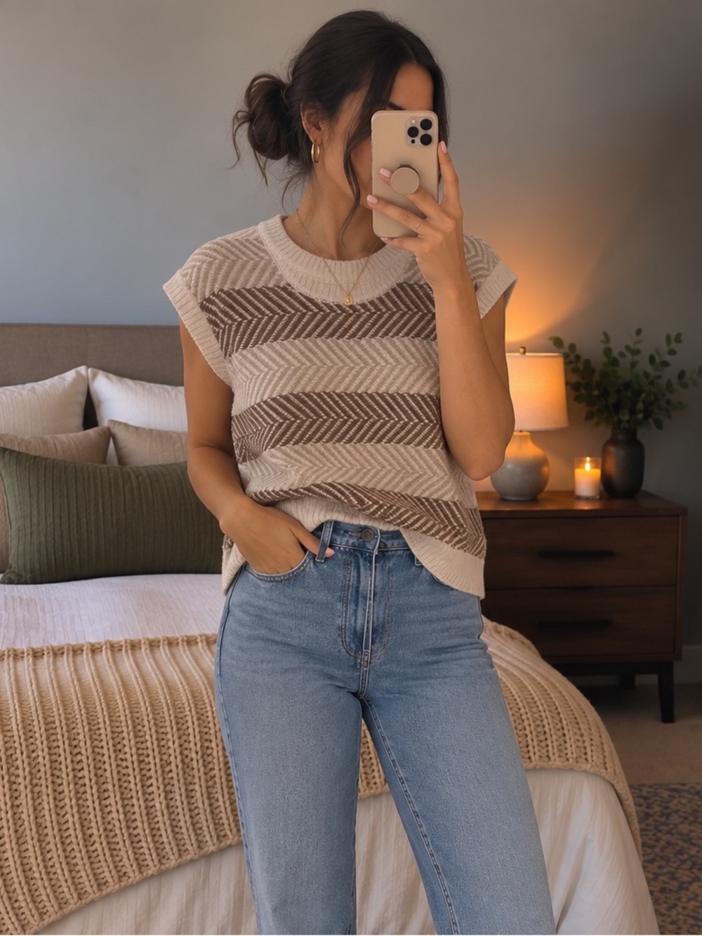 Beige and Tan Sweater Top